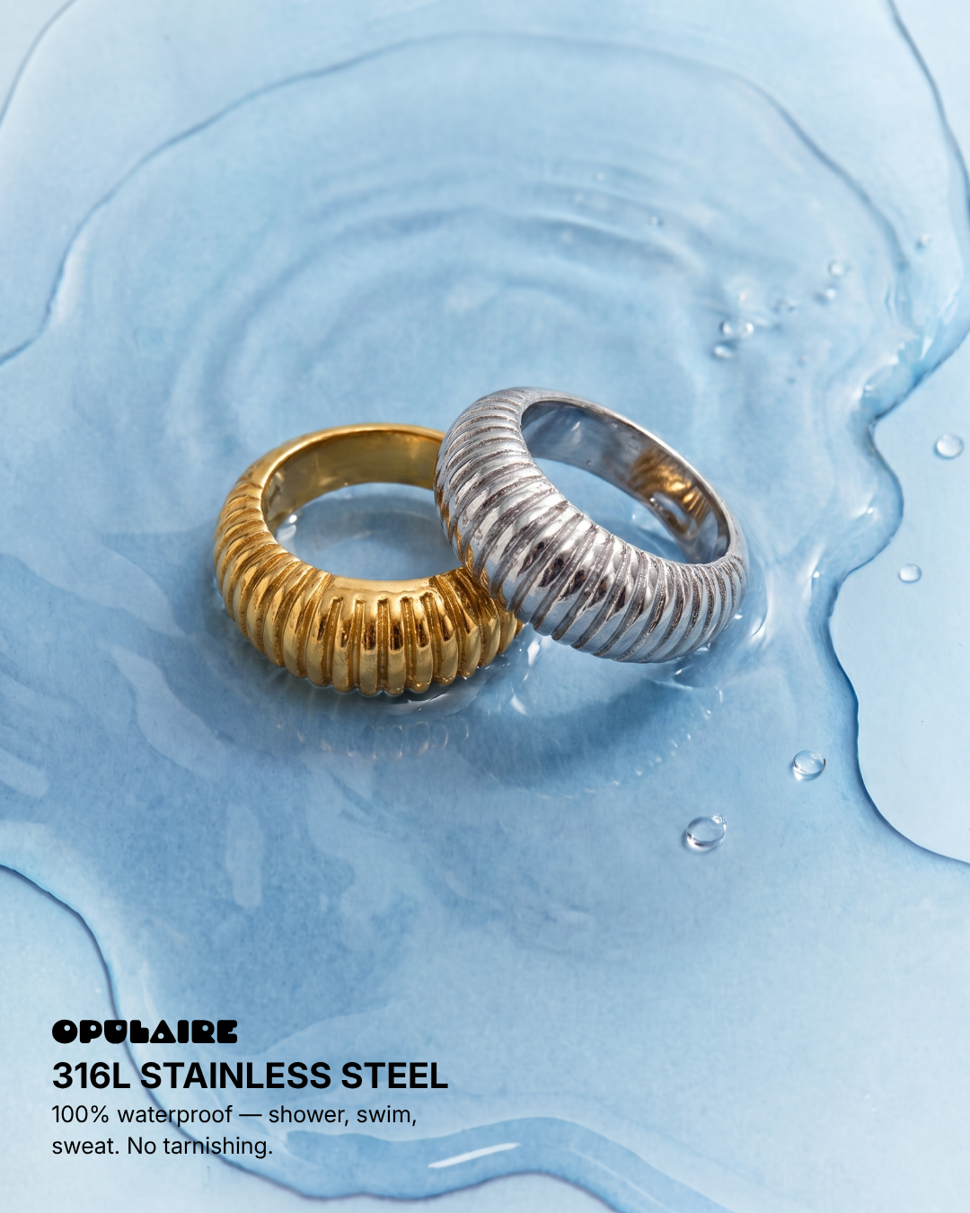 Tess - Ribbed dome ring - Stainless steel
