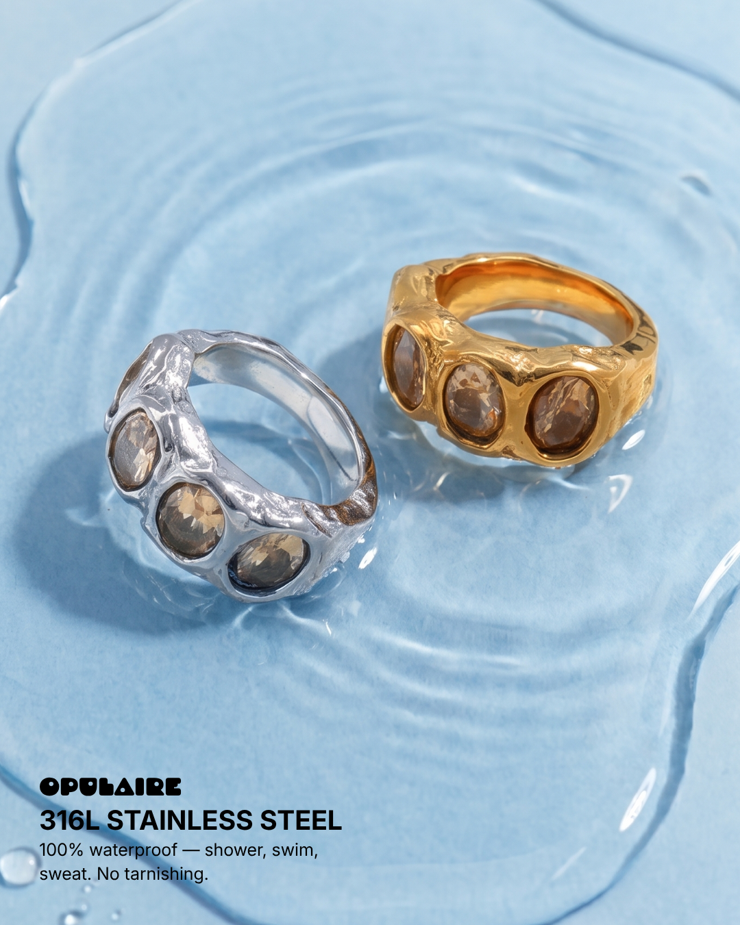 Valeria - Champagne crystal band ring - Stainless steel