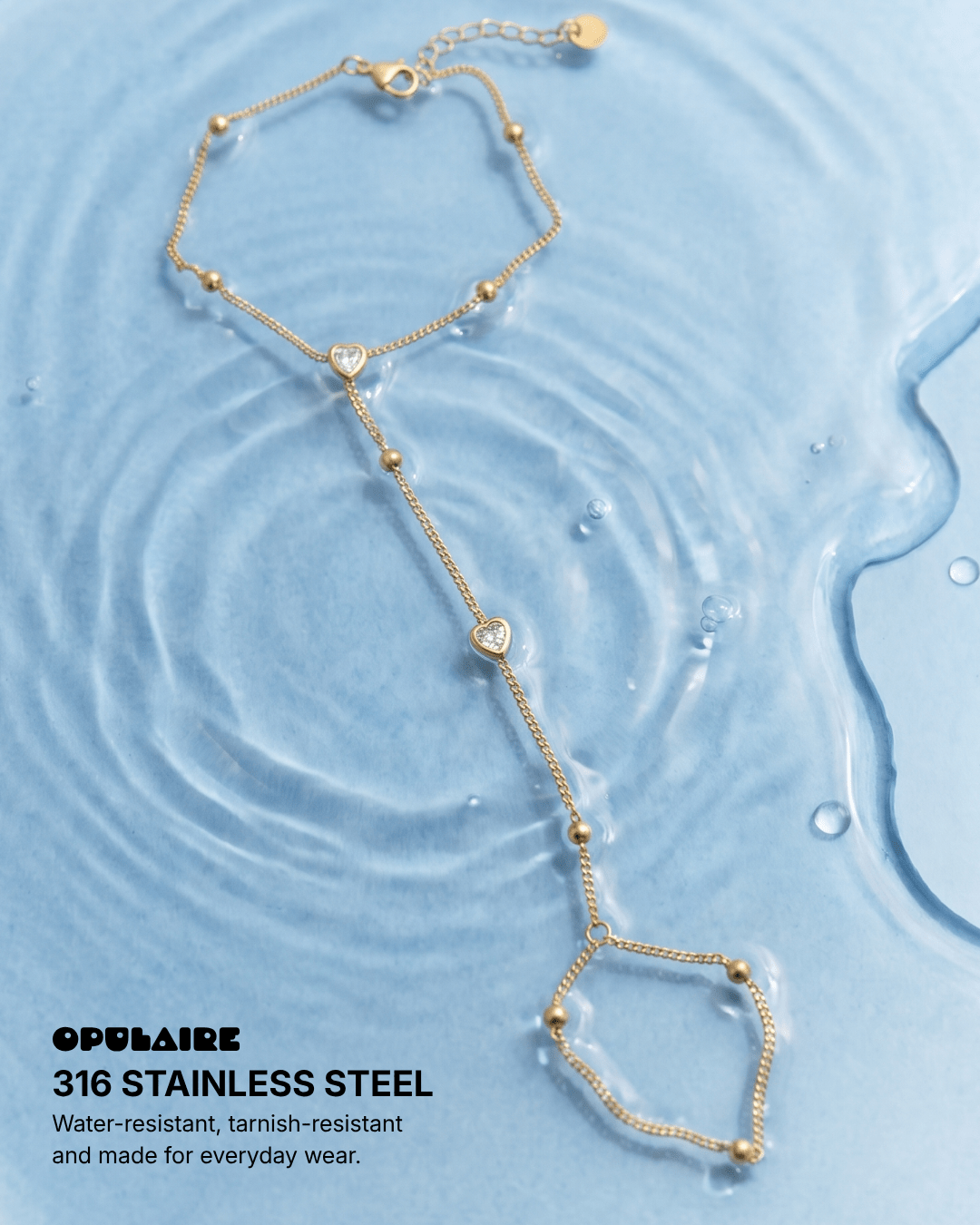 Agnes - Hand chain bracelet - Stainless steel - Opulaire - WATERPROOF jewelry - 