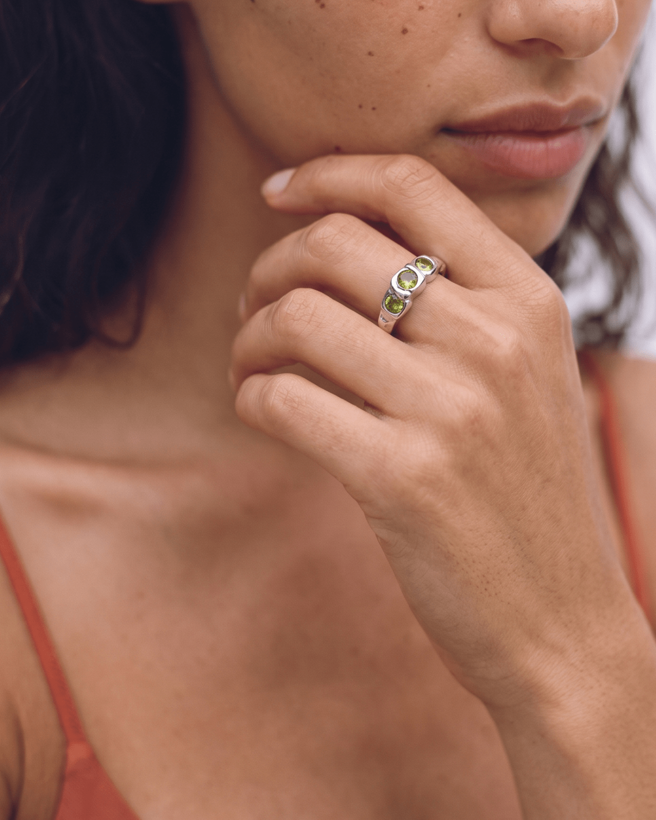 Amélie - Green stone ring - Stainless steel - Opulaire - WATERPROOF jewelry - EU 52 -