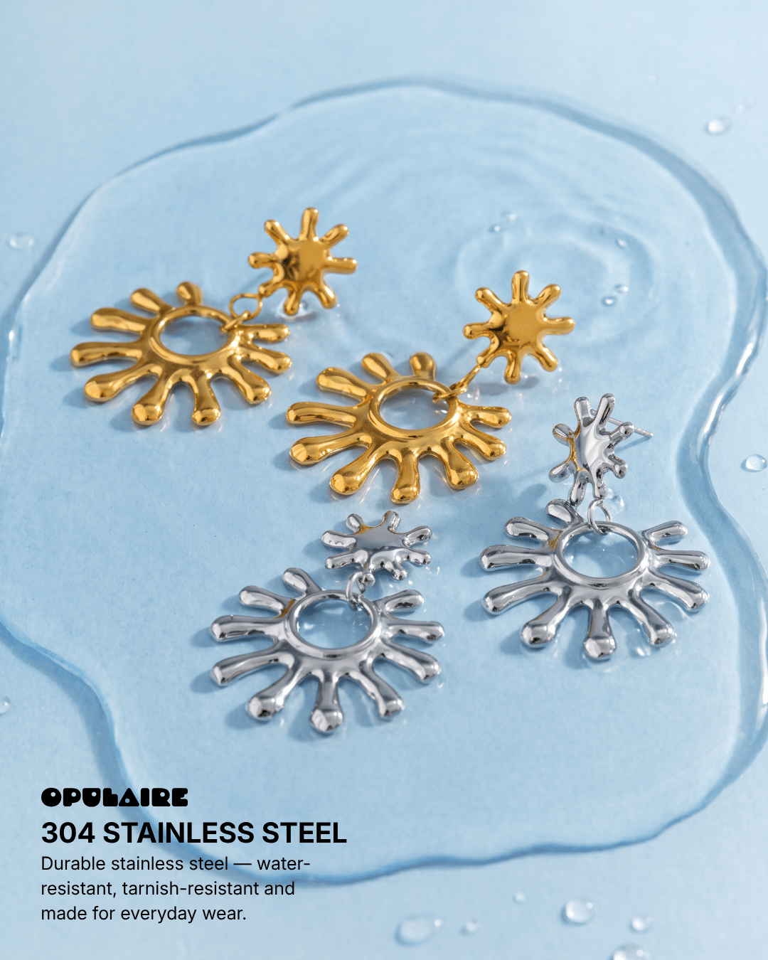 Amina - Drop earrings - Stainless steel - Opulaire - WATERPROOF jewelry - 