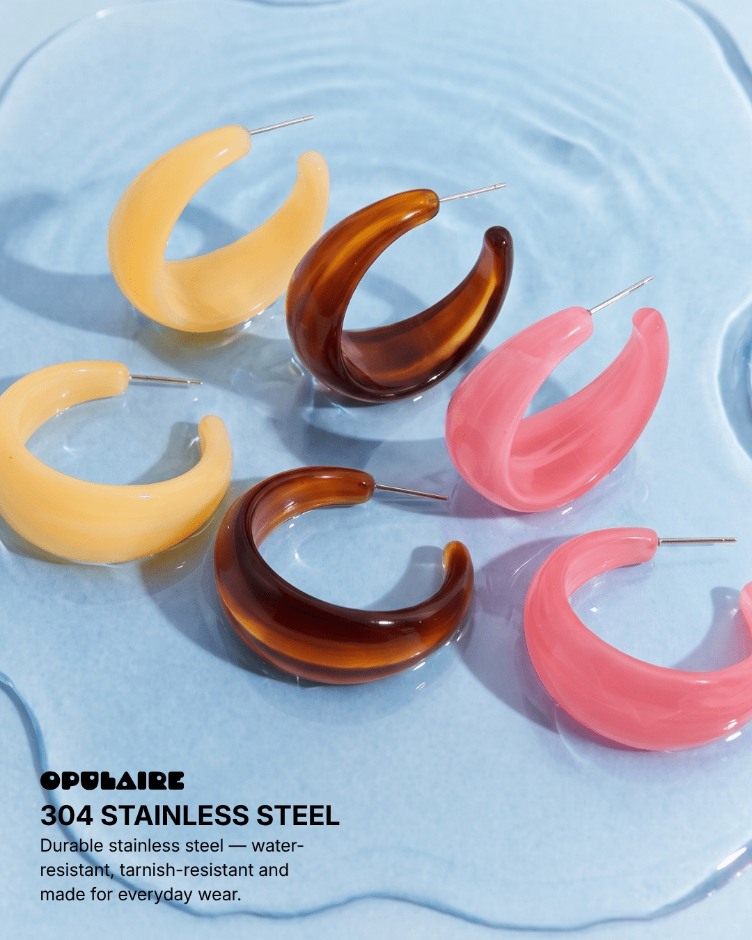 Amira - Resin hoop earrings - Stainless steel - Opulaire - WATERPROOF jewelry - 