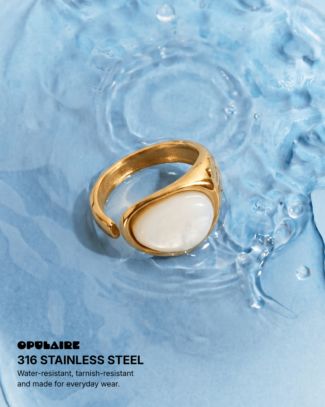 Aurora - Open stone ring - Stainless steel - Opulaire - WATERPROOF jewelry - EU 54 -