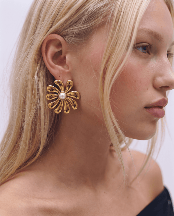 Bitonto - Chunky flower earrings - Stainless steel - Opulaire - WATERPROOF jewelry - 