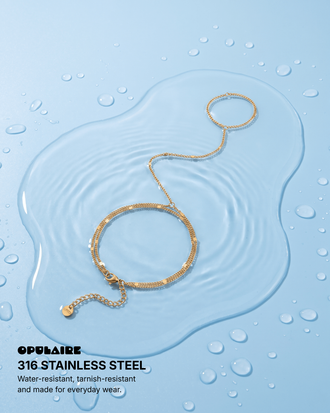 Brooklyn hand chain - Opulaire - WATERPROOF jewelry - 