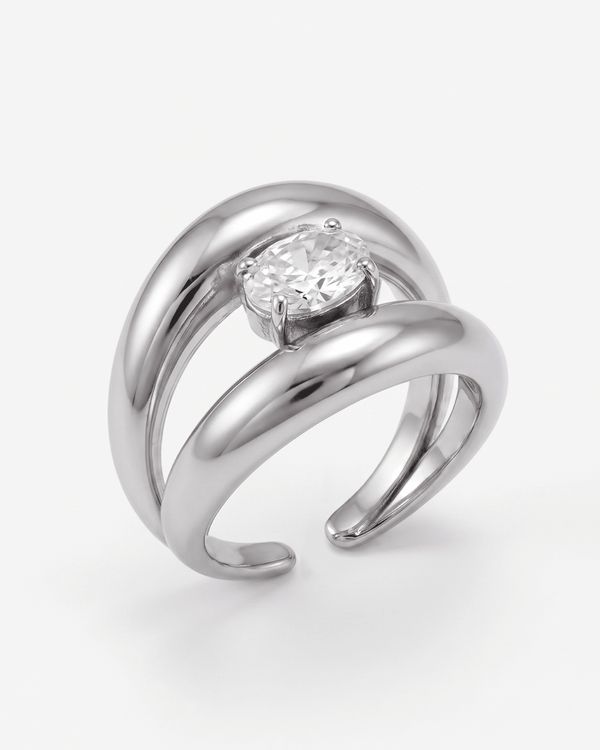 Elodie - Floating stone double band ring - Stainless steel - Opulaire - WATERPROOF jewelry - Adjustable -