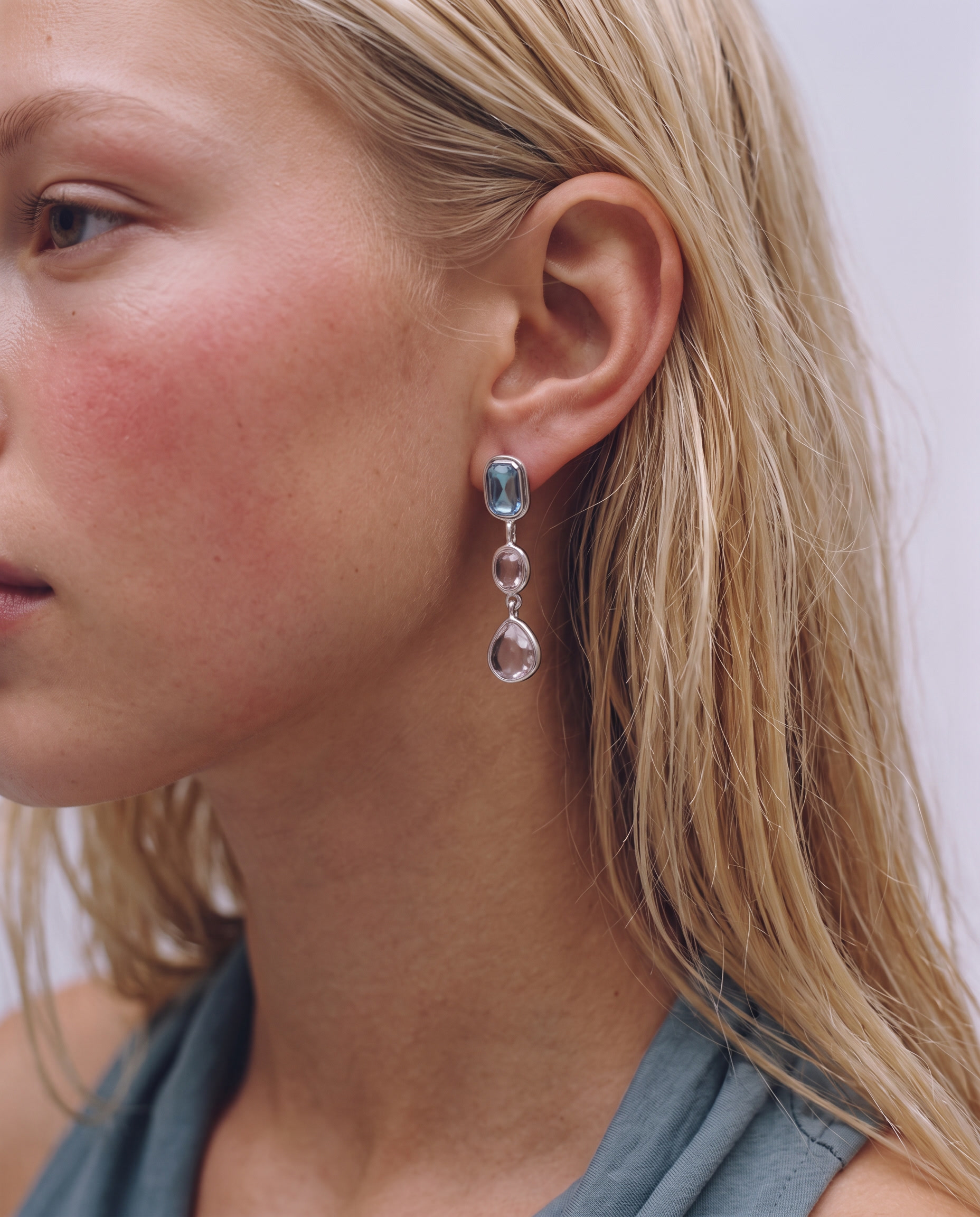 Cillian - Bezel drop earrings - Stainless steel