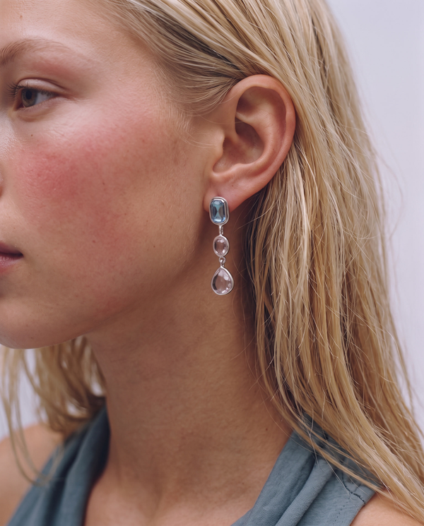 Cillian - Bezel drop earrings - Stainless steel