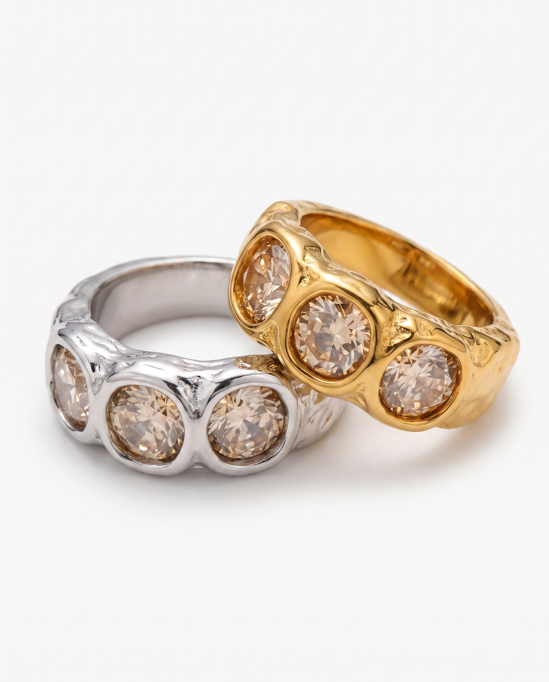 Valeria - Champagne crystal band ring - Stainless steel