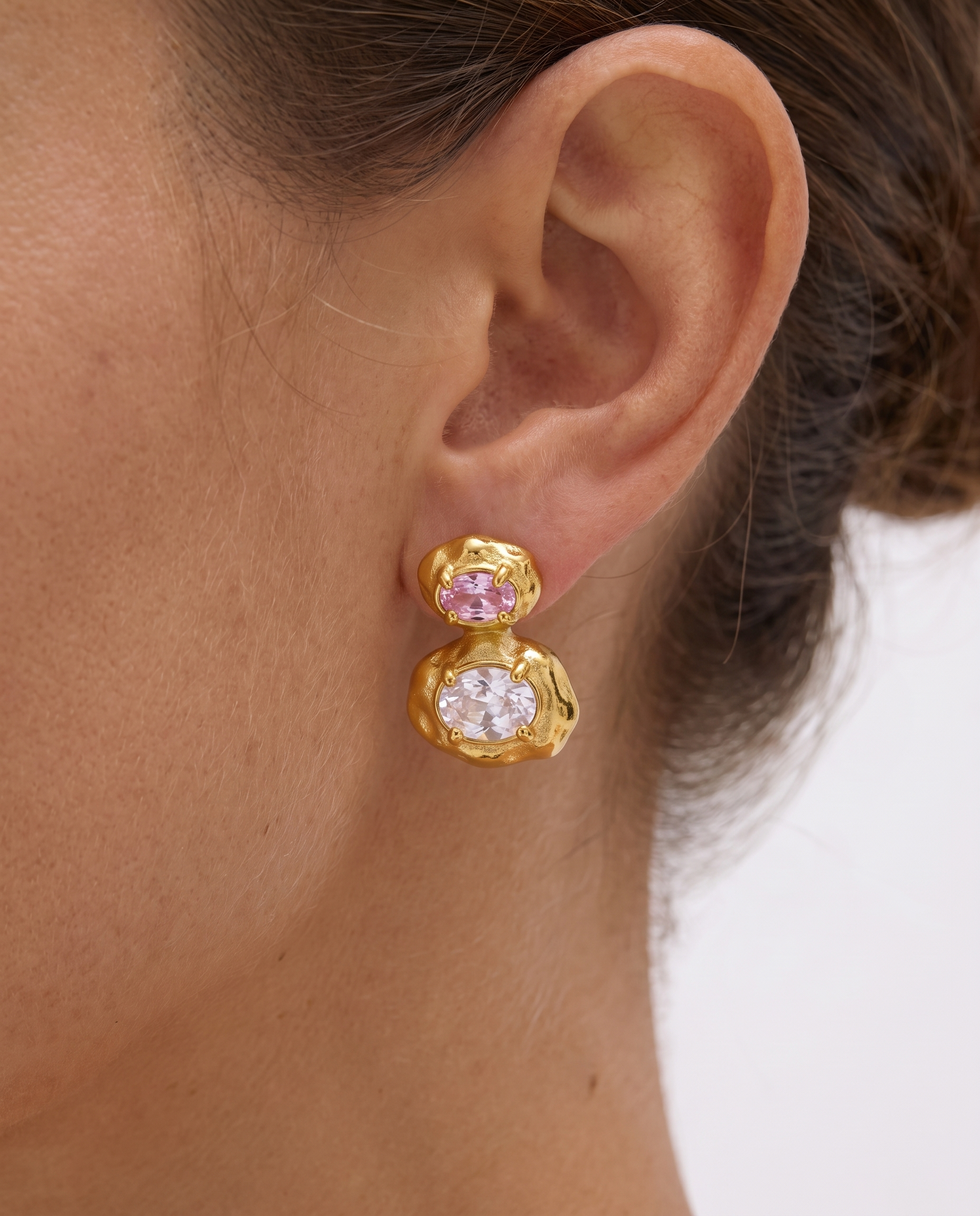 Evi - Two stone stud earrings - Stainless steel