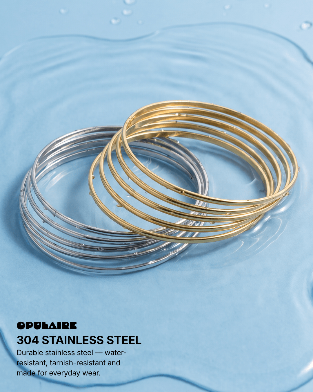 Hydi - Stackable bangle set bracelets - Stainless steel - Opulaire - WATERPROOF jewelry - 