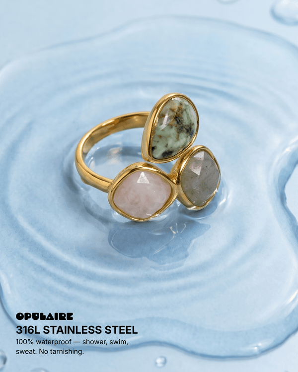 Linde - Three stone ring - Stainless steel - Opulaire - WATERPROOF jewelry - Adjustable -