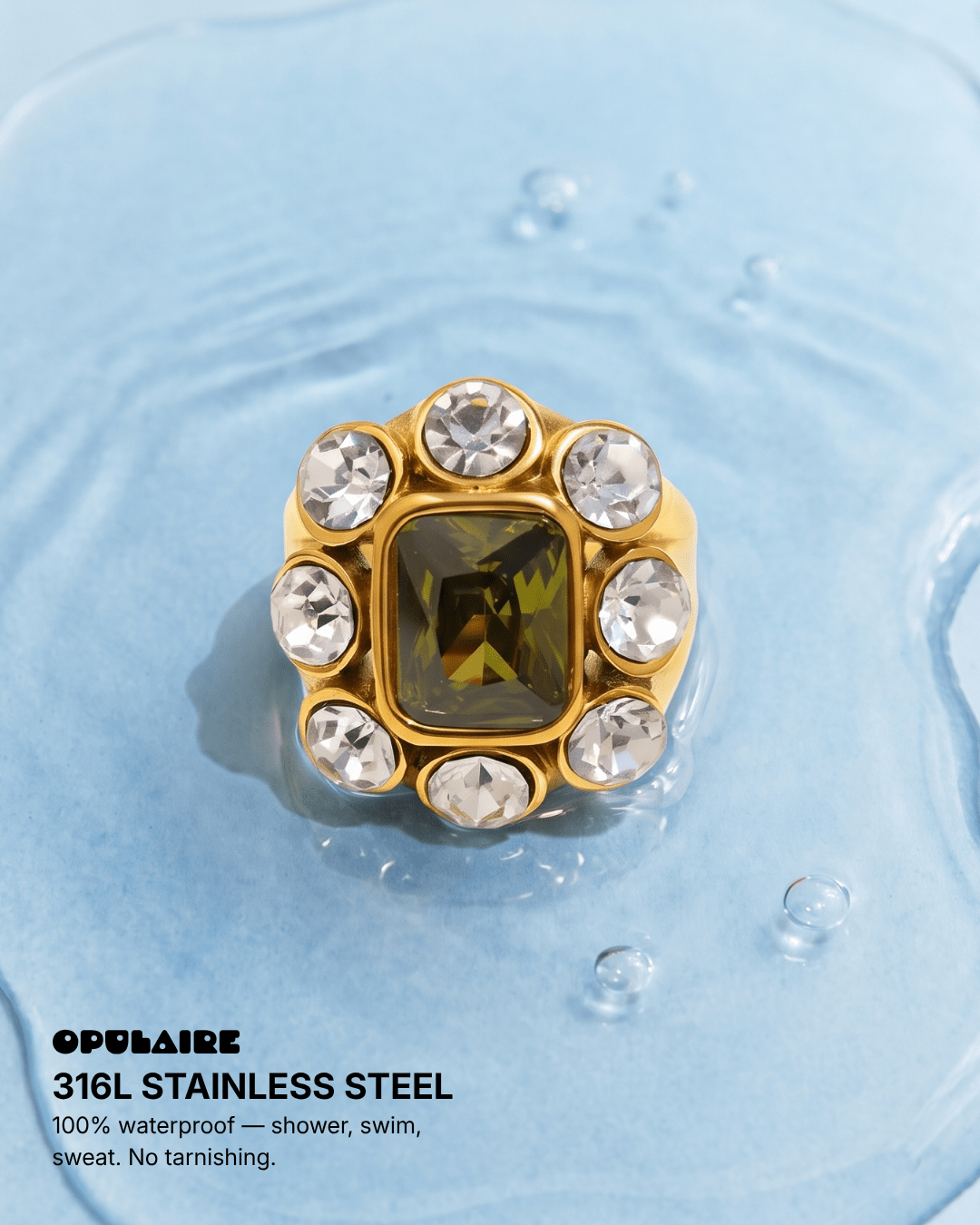 Marzo - Chunky stone signet ring - Stainless steel - Opulaire - WATERPROOF jewelry - EU 52 -