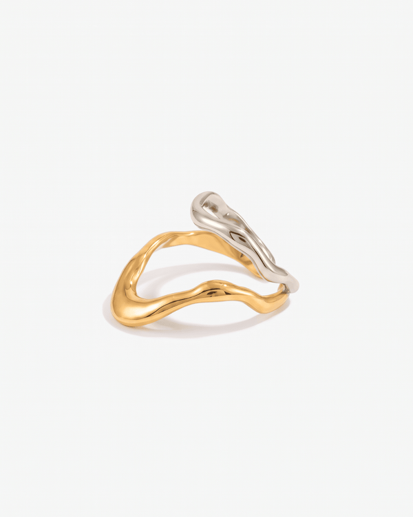 Rosa - Wavy open ring - Stainless steel - Opulaire - WATERPROOF jewelry - Adjustable -