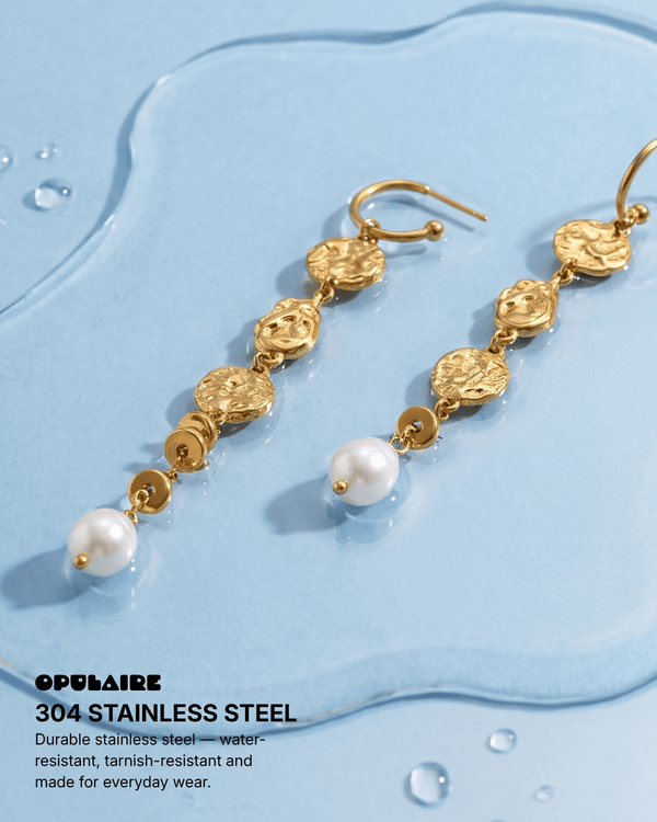 Tia - Coin drop earrings - Stainless steel - Opulaire - WATERPROOF jewelry - 