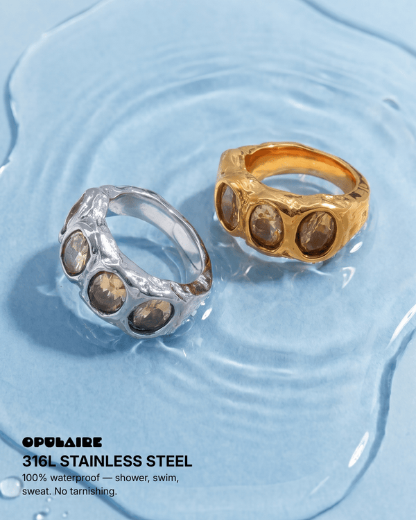 Valeria - Champagne crystal band ring - Stainless steel - Opulaire - WATERPROOF jewelry - EU 52 -